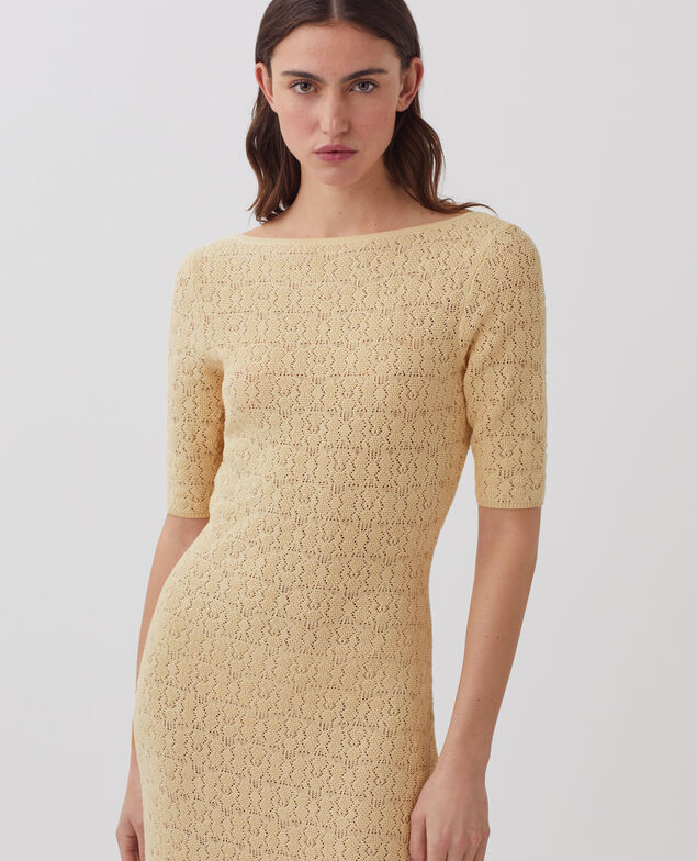 Langes strukturiertes Häkelkleid aus Baumwolle J300 natural