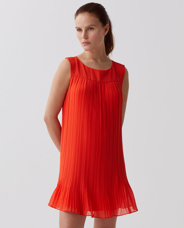 Fließendes kurzes Plissee-Kleid I250 cherry tomato