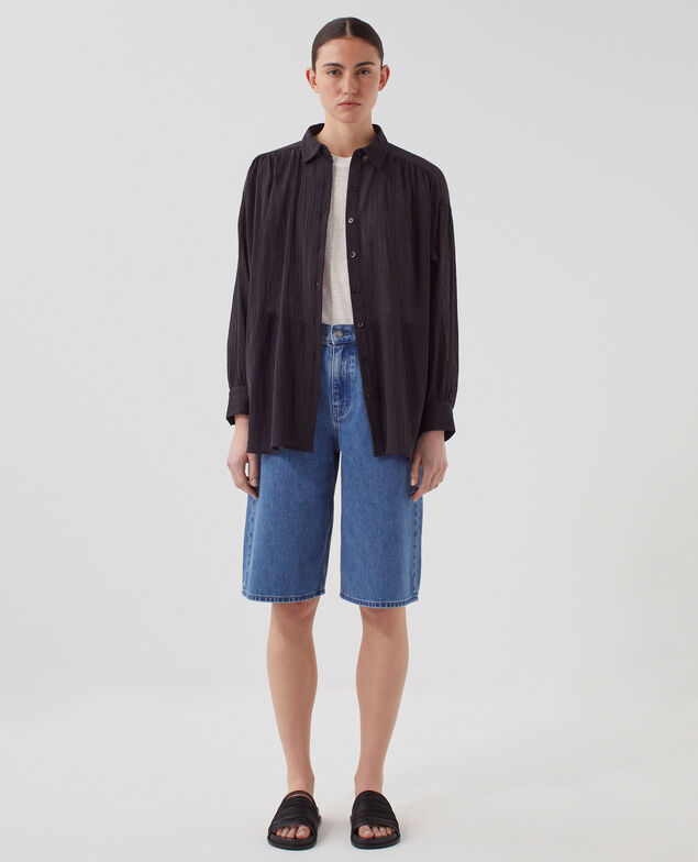 Bluse aus Plissée-Baumwolle H091 black beauty