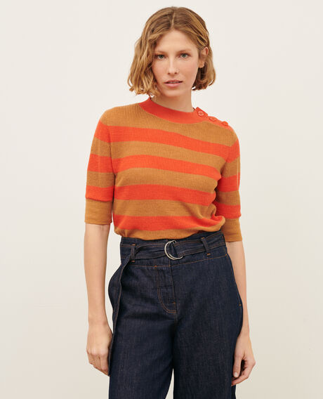 Kurzärmliger Pullover aus Leinen 0240 tiger lily stripes 3sju093l01