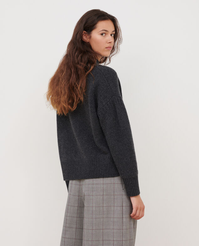 Pullover mit Stehkragen aus Merinowolle A099 black chiné knit