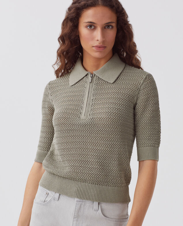 Baumwollpullover mit Polokragen mit Reißverschluss J050 shadow gray