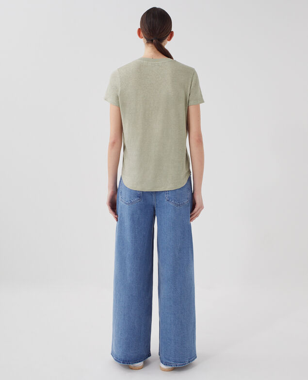 SARAH - T-Shirt mit V-Ausschnitt aus Leinen U520 green