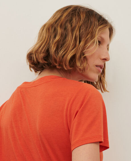 LÉA - Fließendes T-Shirt mit V-Ausschnitt 0250 tiger lily orange Paberne