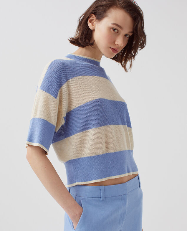 Cropped Pullover mit kurzen Ärmeln aus Leinen H602 large savoie