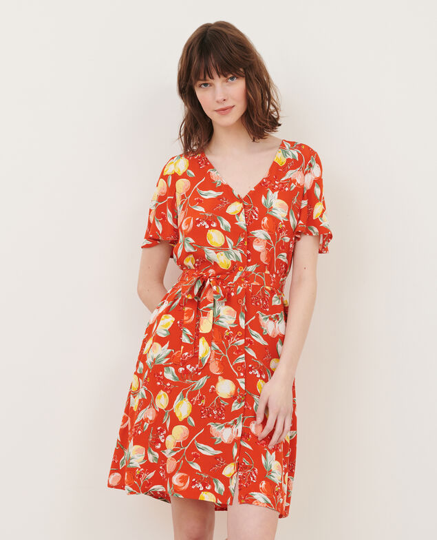 LAËTITIA - Kurzes Kleid mit fließendem Fall 103 print orange