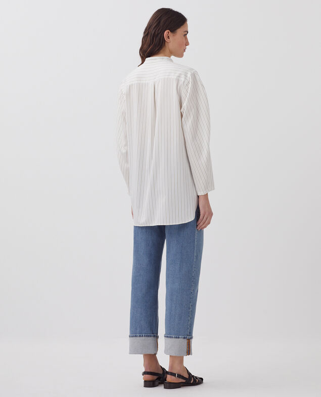 Oversize Bluse aus satinierter Baumwolle J011 st white kaki