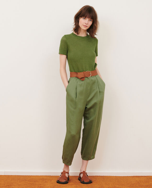 Kurzärmliger Pullover aus Leinen 52 green