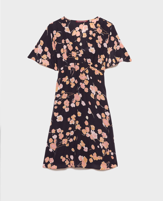 Midi-Rock aus Seide Print black