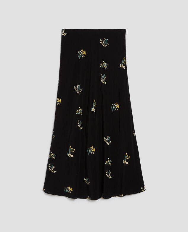 Fließend fallender Midi-Rock J091 fl bouquet black