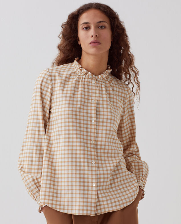 Bluse mit Volant-Kragen I310 check creme camel