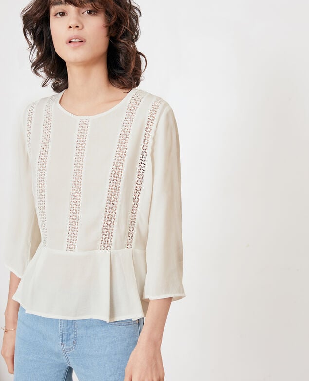 Schößchenbluse mit Spitze Off white