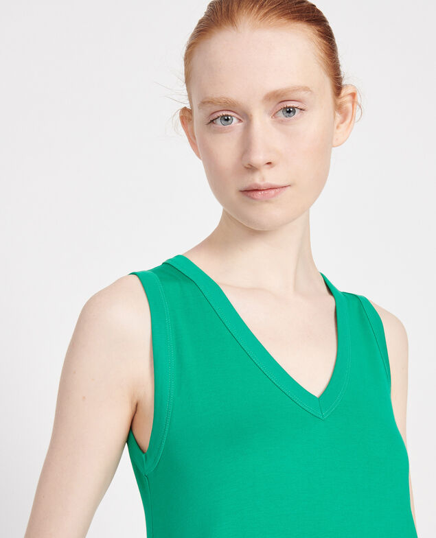 Langes Kleid aus Baumwolle mit V-Ausschnitt Golf green