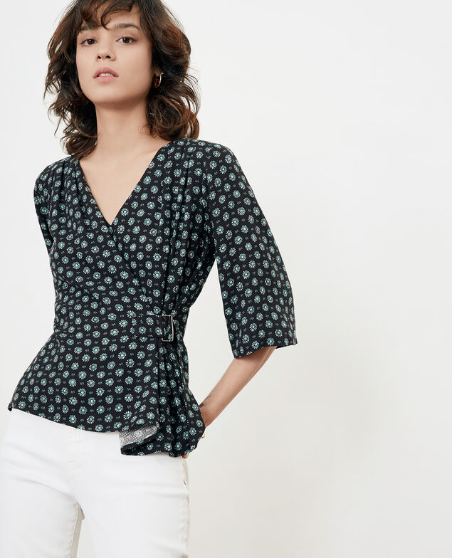 Gemusterte Bluse mit Schnalle Dandelion black