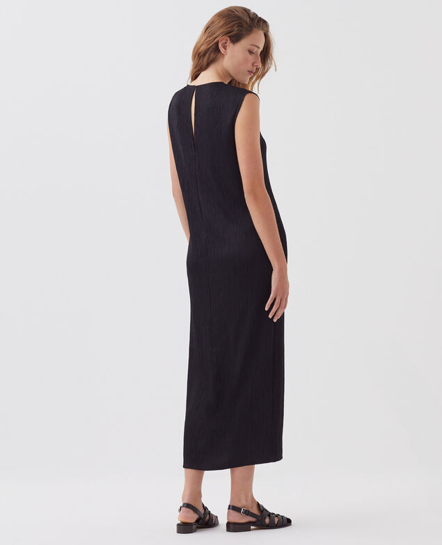 Langes, strukturiertes Kleid ohne Ärmel H091 black beauty