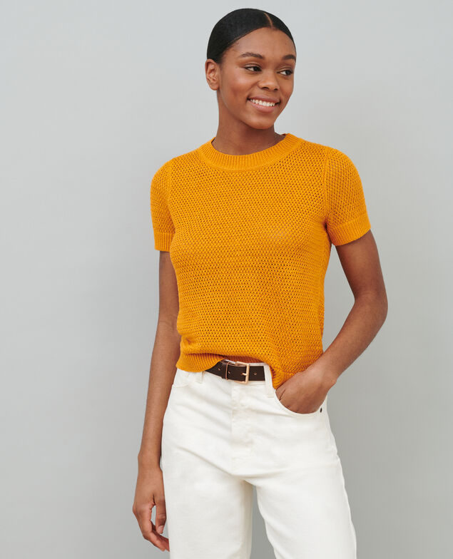 Kurzärmliger Pullover aus Leinen 23 orange