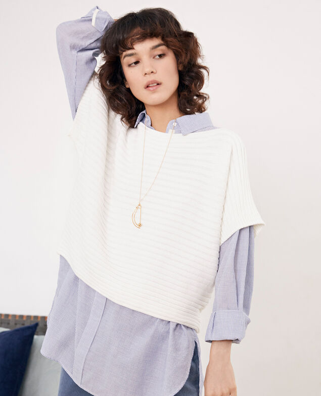 Nahtloser Rippstrickpullover mit kurzen Ärmeln Kaolin