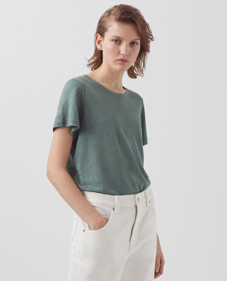 AMANDINE - T-Shirt mit Rundhalsausschnitt aus Leinen 0381 dark forest 2ste055f05