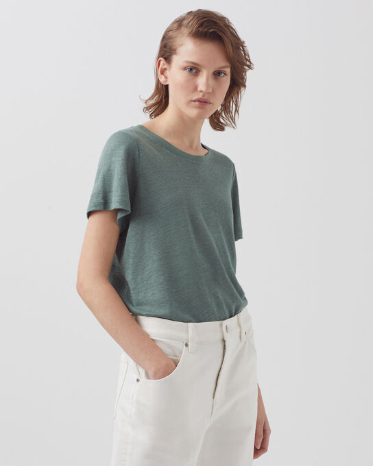 AMANDINE - T-Shirt mit Rundhalsausschnitt aus Leinen 0381 DARK FOREST