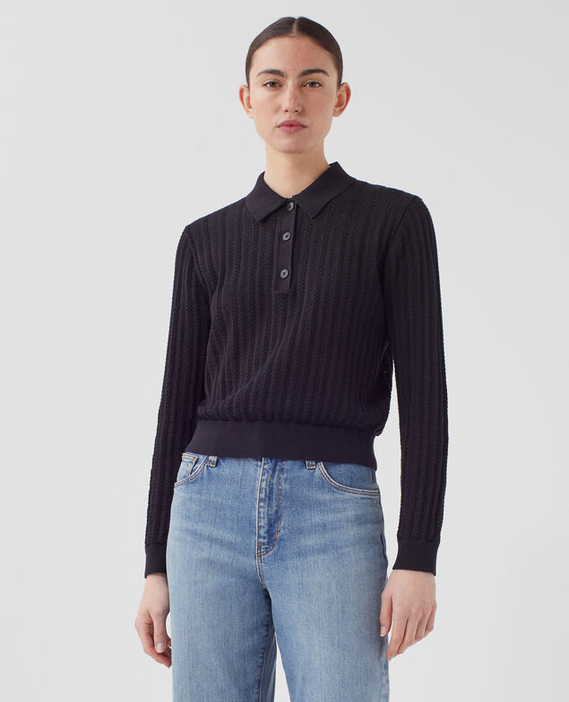 Baumwollpullover mit Polokragen U090 black