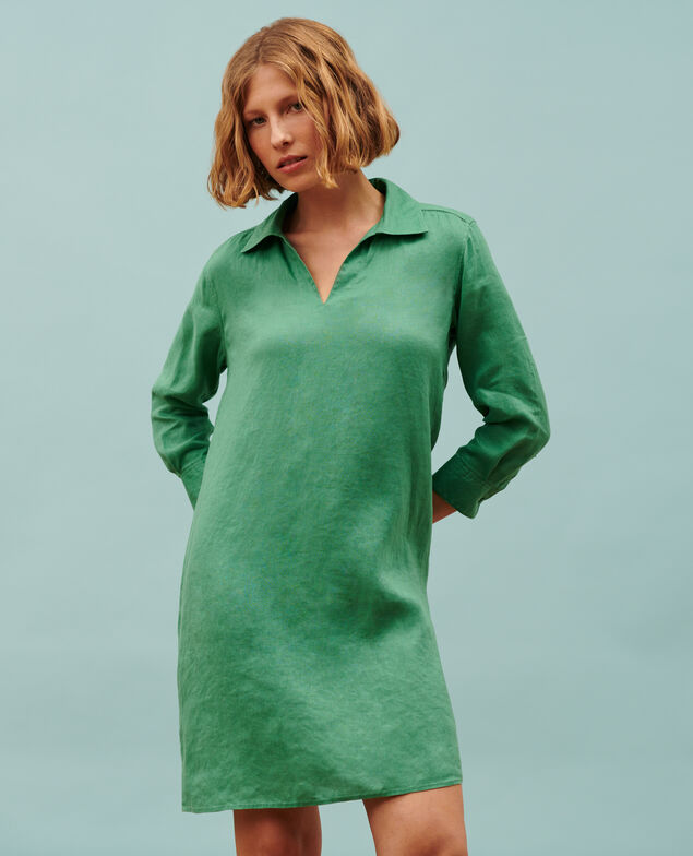 DAISY - Weites Kleid aus Leinen 0542 pine green 3sdr016f04