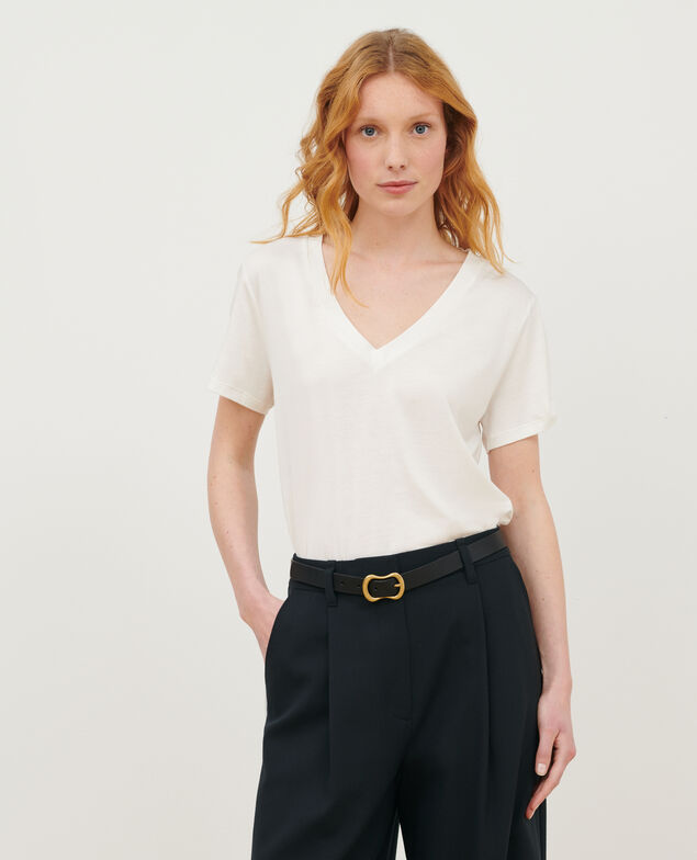 LÉA - Fließendes T-Shirt mit V-Ausschnitt Cloud dancer