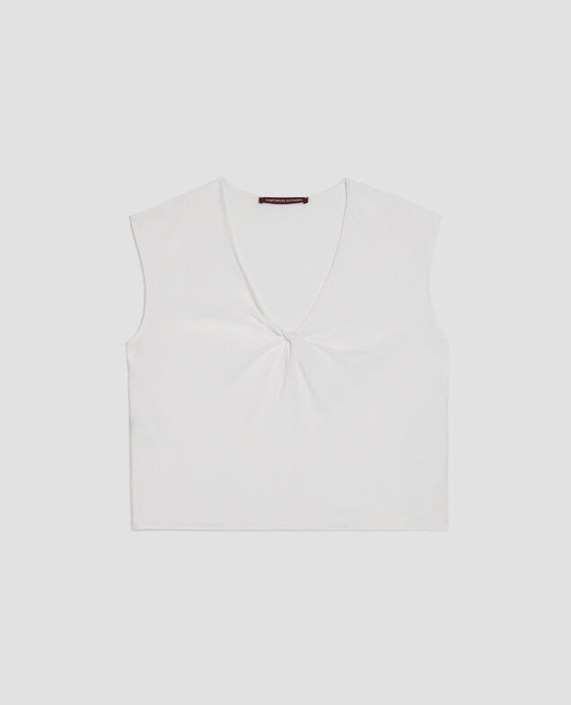 Fließend fallendes, ärmelloses Top mit Zopfmuster H003 white