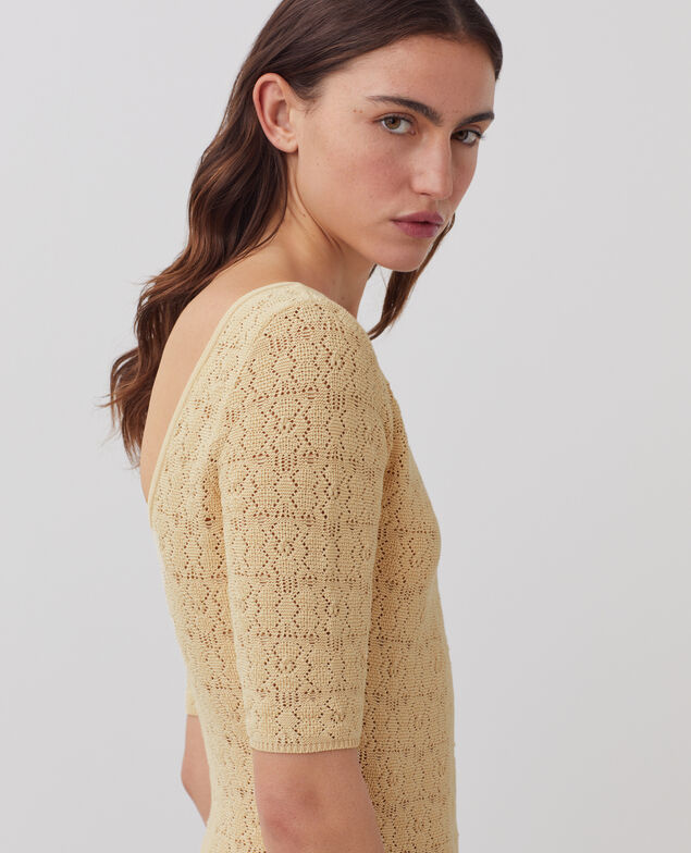 Langes strukturiertes Häkelkleid aus Baumwolle J300 natural