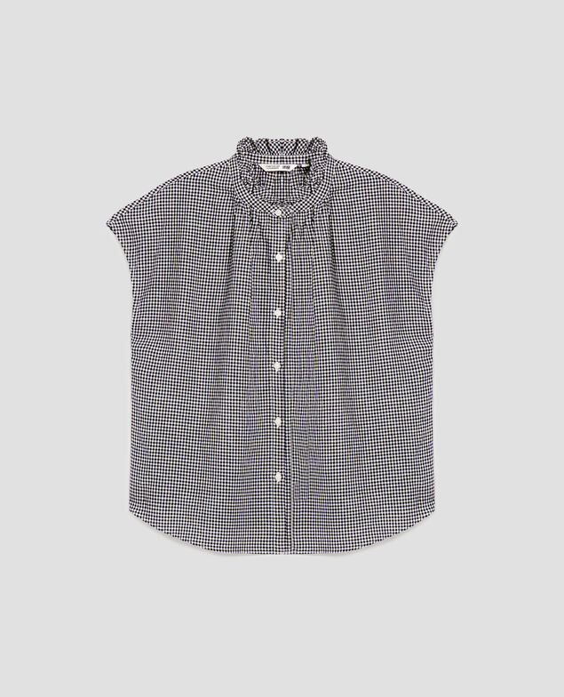 Ärmellose Bluse mit Rüschenkragen J093 gingham check