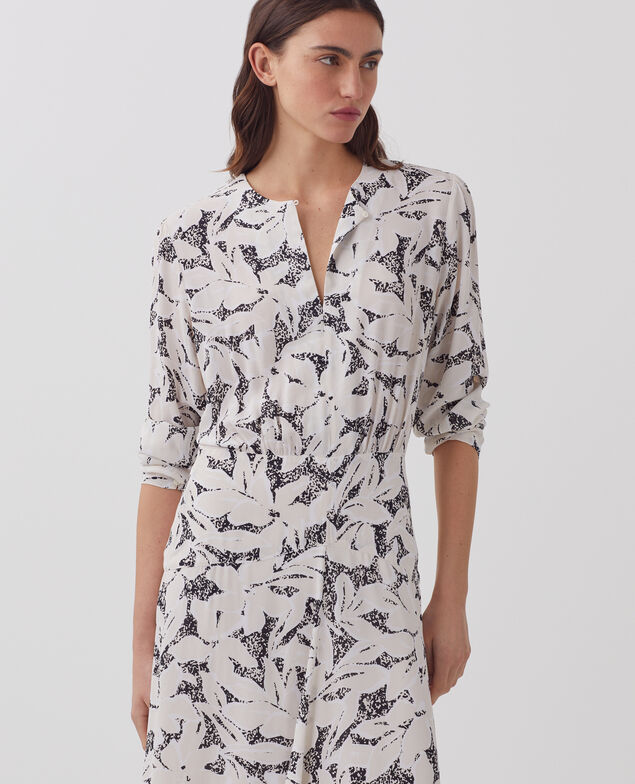 Langes fließendes Kleid J301 flower camo ecru