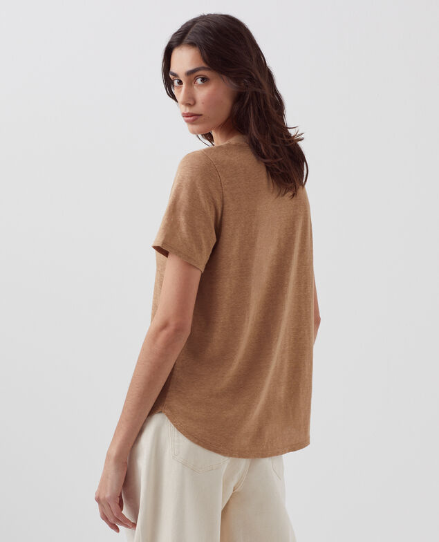 SARAH - T-Shirt mit V-Ausschnitt aus Leinen H330 tiger's eye