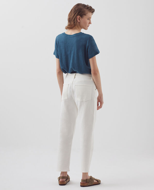 AMANDINE - T-Shirt mit Rundhalsausschnitt aus Leinen A662 solid blue duck