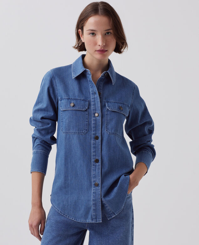 Bluse aus Baumwoll-Denim J621 light blue