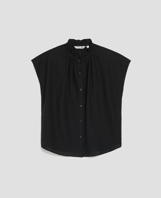 Ärmellose Bluse mit Rüschenkragen U090 black