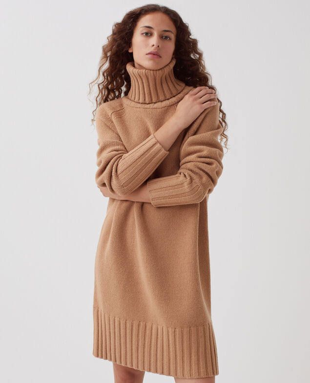 Pullover-Kleid mit Rollkragen aus Wolle I321 camel