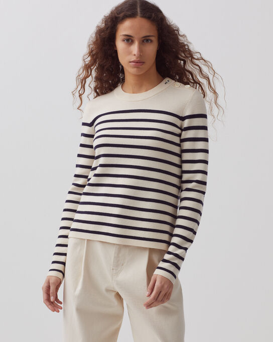MADDY - Pullover aus Merinowolle im Marinelook 8842 01 OFFWHITE