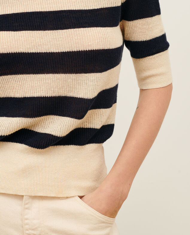 Kurzärmliger Pullover aus Leinen 0692 night_sky_stripes