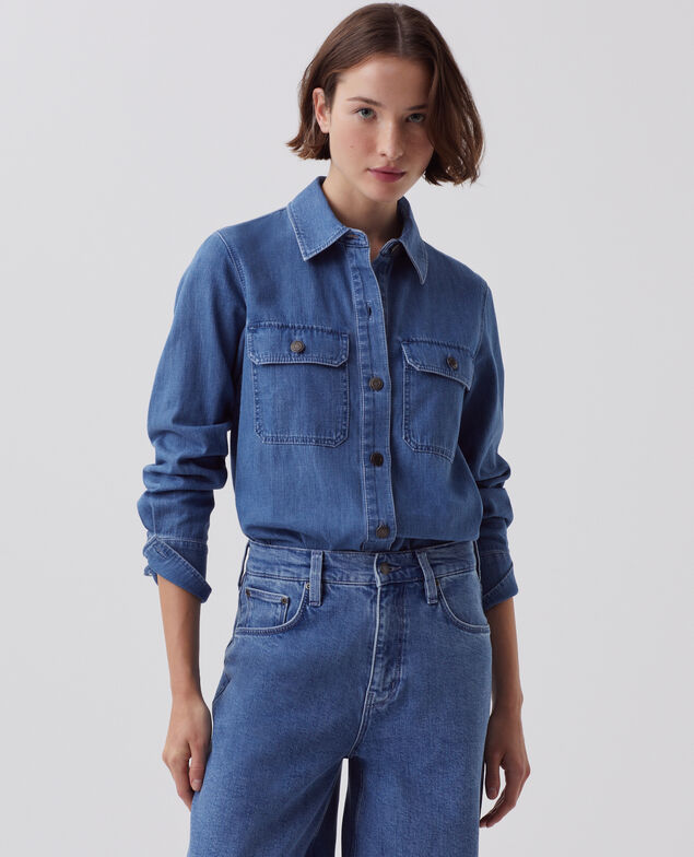 Bluse aus Baumwoll-Denim J621 light blue