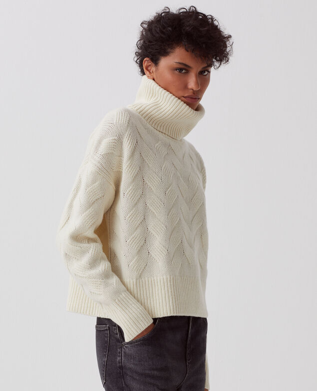 Rollkragenpullover aus Wolle I010 glass green beige