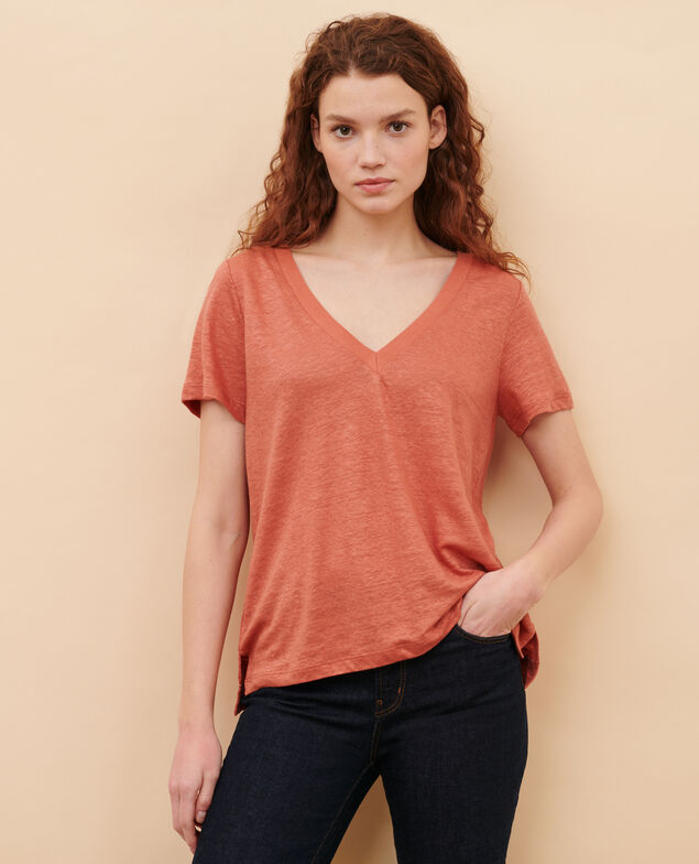 SARAH - T-Shirt mit V-Ausschnitt aus Leinen 19 wine Locmelar