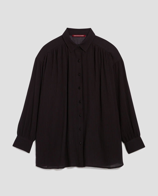 Bluse aus Plissée-Baumwolle H091 black beauty
