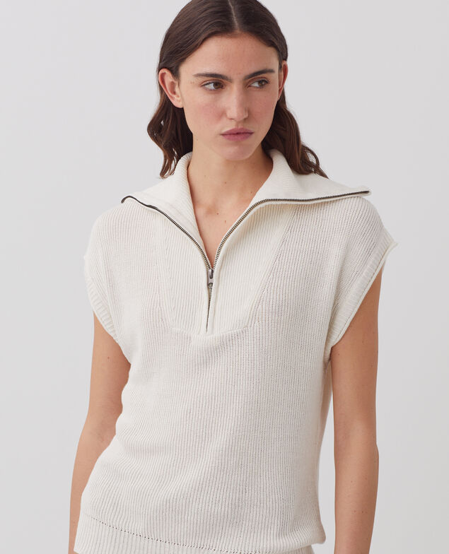 Ärmelloser Pullover mit Reißverschlusskragen aus Leinen H303 white swan
