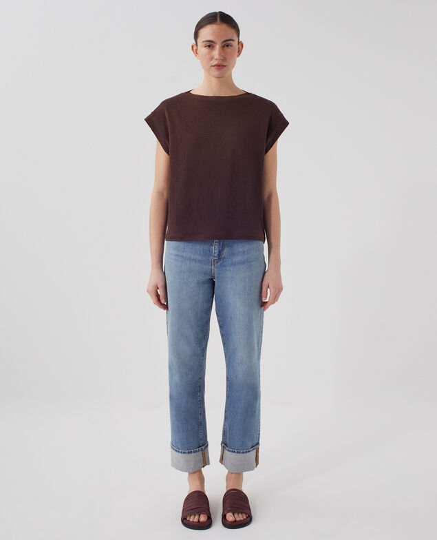 KARO - Boxy T-Shirt aus Leinen J790 chocolate plum
