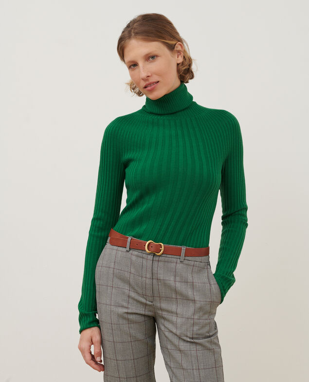 Pullover mit Rollkragen aus Merinowolle A541 bright green knit 3wju078w20
