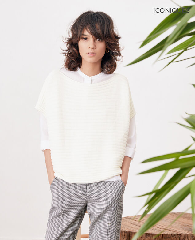 Nahtloser Rippstrickpullover mit kurzen Ärmeln Kaolin