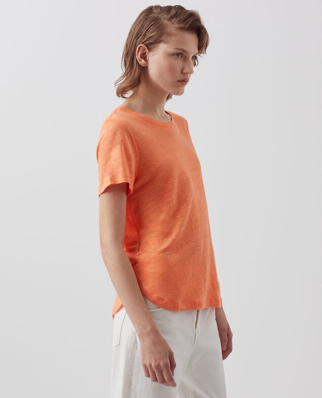 AMANDINE - T-Shirt mit Rundhalsausschnitt aus Leinen A233 solid corail orange