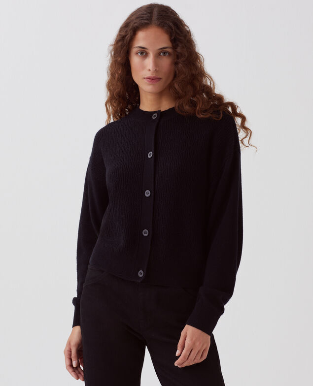 Cardigan mit Zierstrick H091 black beauty