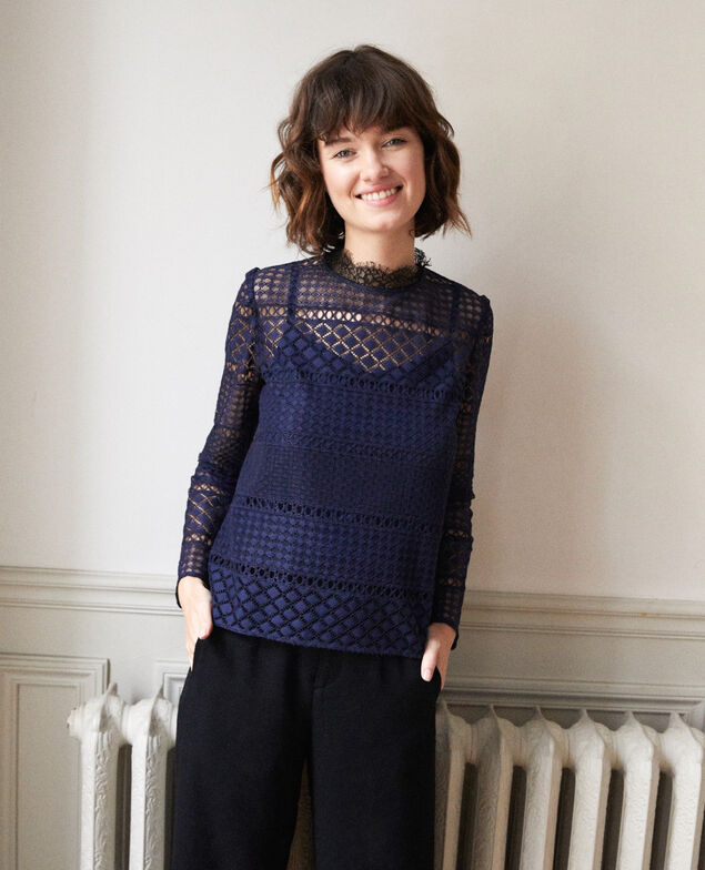  Bluse aus Ajourspitze Peacoat