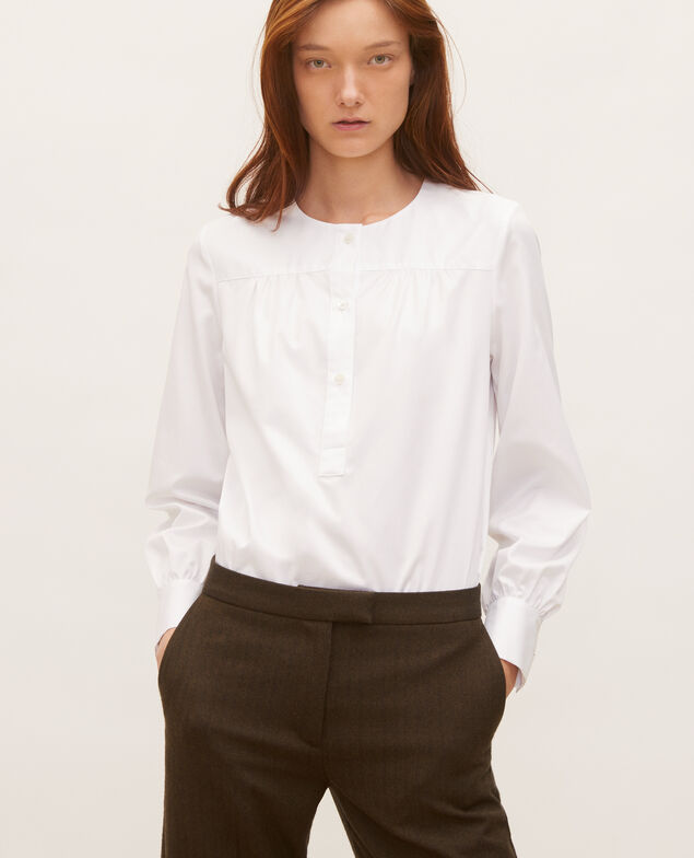 Baumwollbluse mit abnehmbarem Tuchkragen Brilliant white