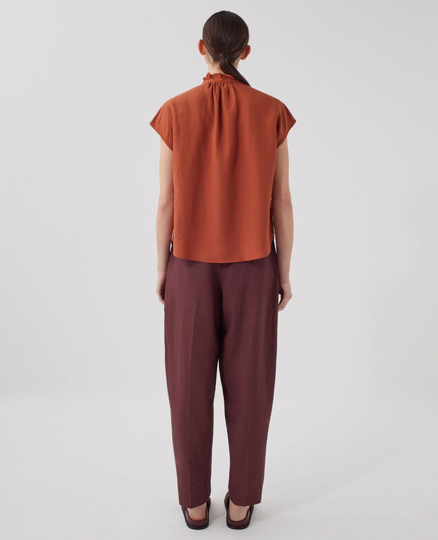 Ärmellose Bluse mit Rüschenkragen U260 orange